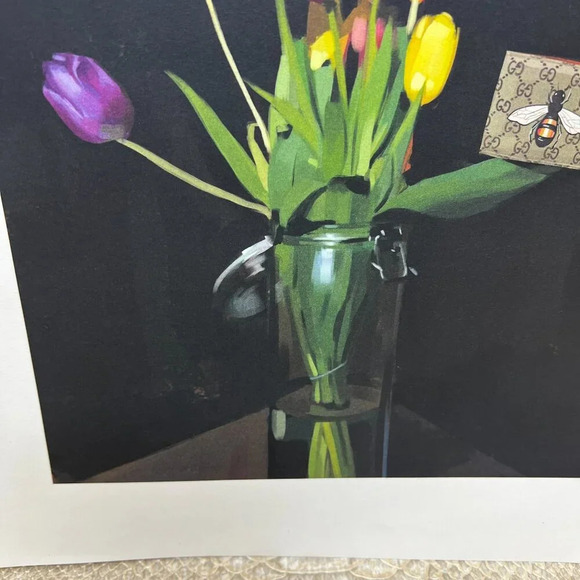 Authentic Lithograph Gallery Wall Art Gucci Bee Logo Still Life Tulip Flowers - Picture 12 of 13